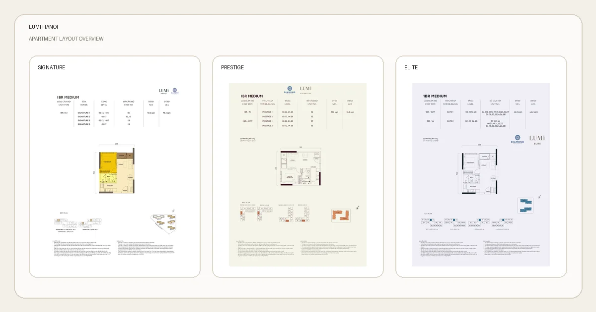 Layout căn hộ Lumi Hanoi theo Signature, Prestige và Elite