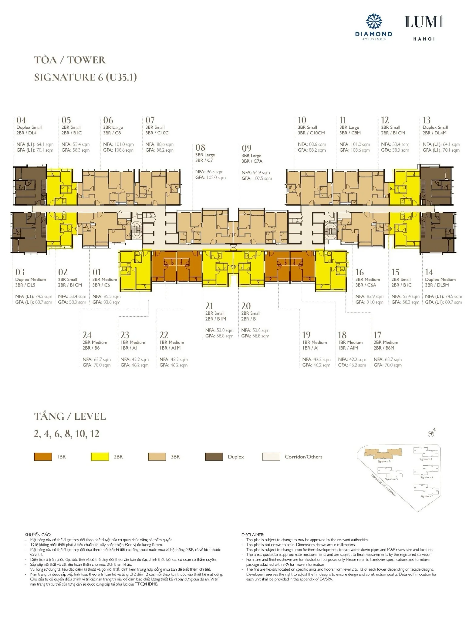 Mặt bằng S6 Lumi Hanoi — Tầng 2, 4, 6, 8, 10, 12